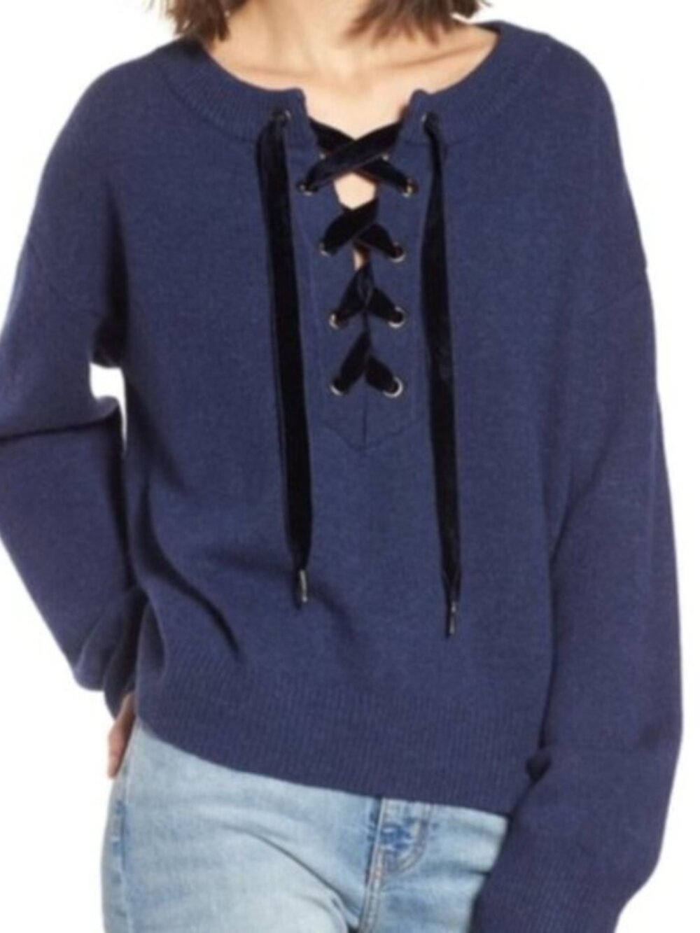NWT Rails Navy Olivia Lace-up Sweater